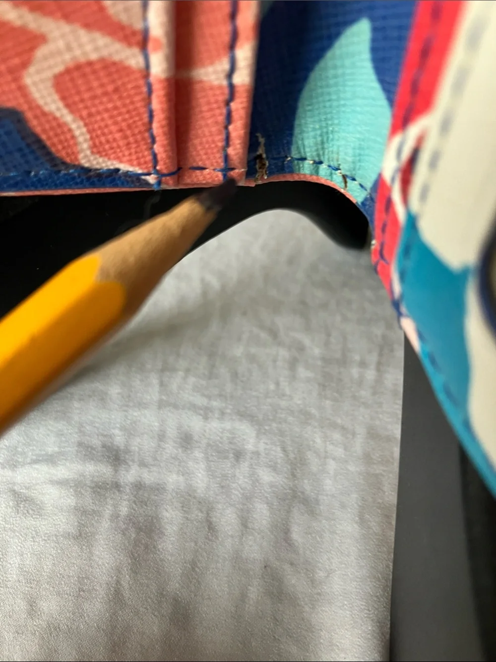 kate spade: Blue Floral Bifold Wallet: Storybook- Red & Mint Accents- Flaws